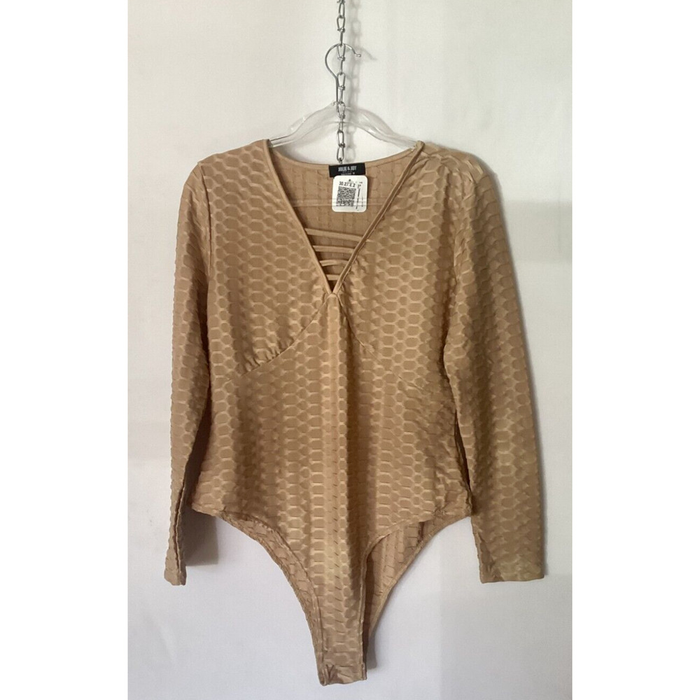 Jolie & Joy Women's Tan Workout Soft Tummy Long Sleeve Control Bodysuit Size XL